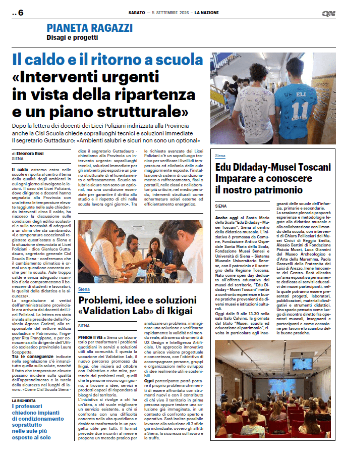 Caldo e rientro a scuola: la Cisl Scuola Siena chiede interventi urgenti e un piano strutturale