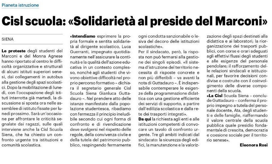 CISL Scuola Siena: sicurezza e risorse per l’Istituto Marconi