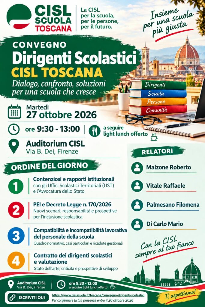 Convegno Dirigenti Scolastici CISL Toscana: “Dialogo, confronto, soluzioni per una scuola che cresce”