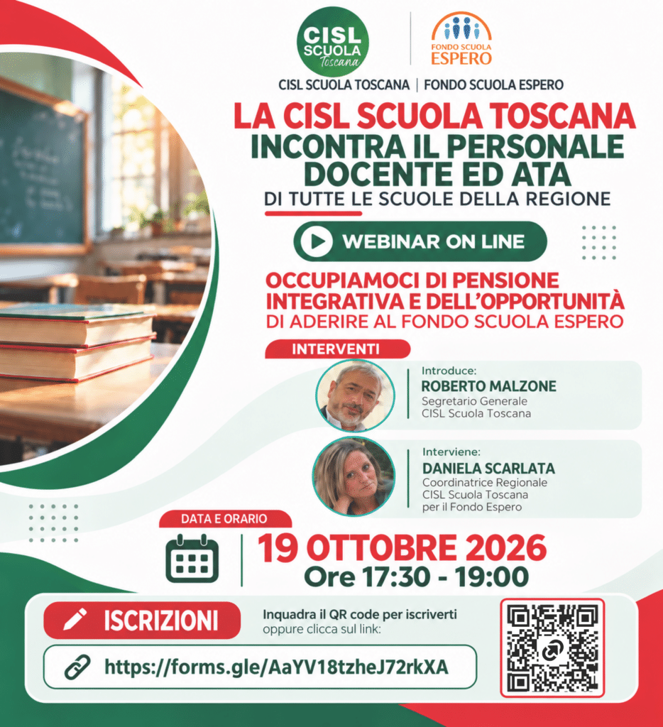 Fondo Espero e pensione integrativa: webinar CISL Scuola Toscana